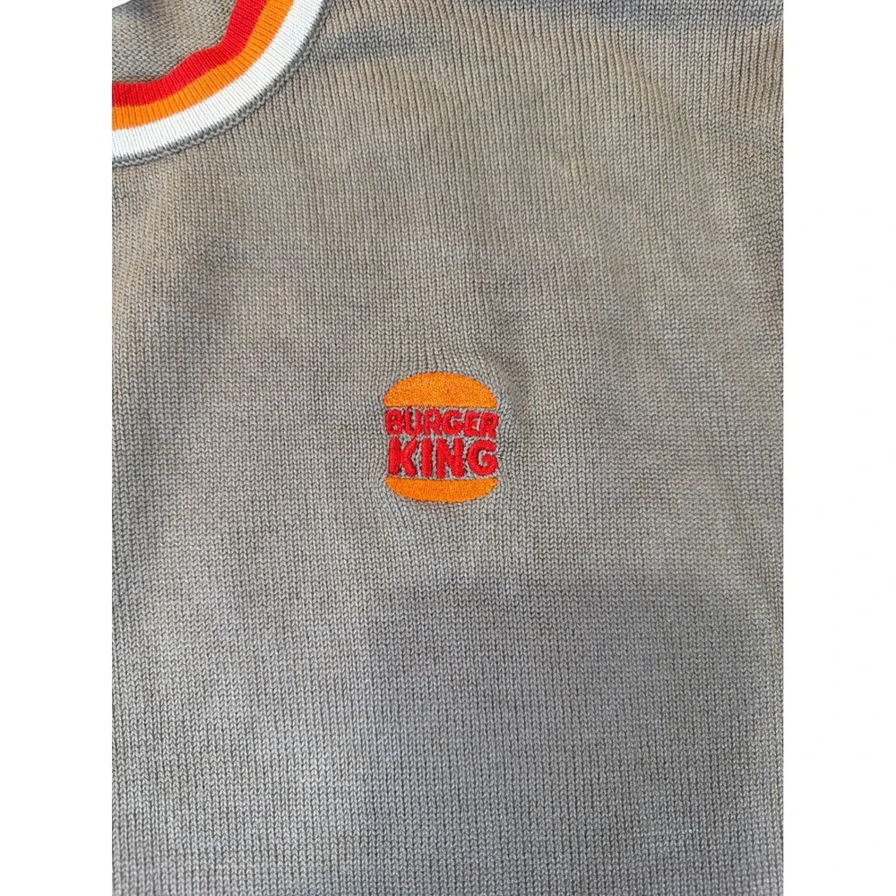 Burger King Logo Sweater Mens Small Gray Crewneck Knit‎ Retro Employee Uniform